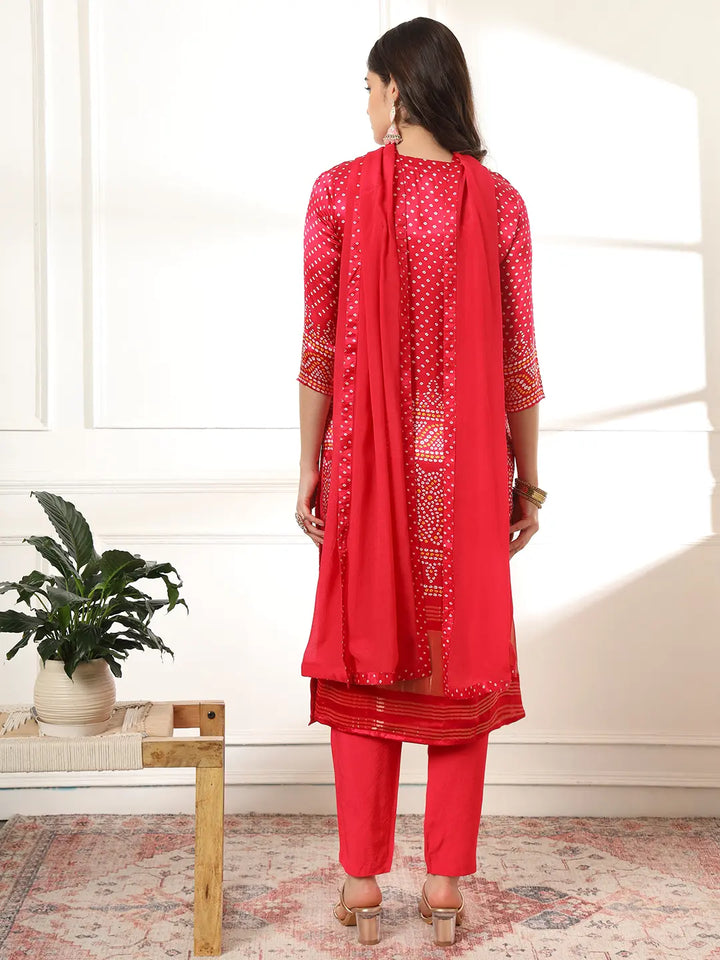 Hot Pink Silk Zari_Work Kurta Dupatta Pant Set