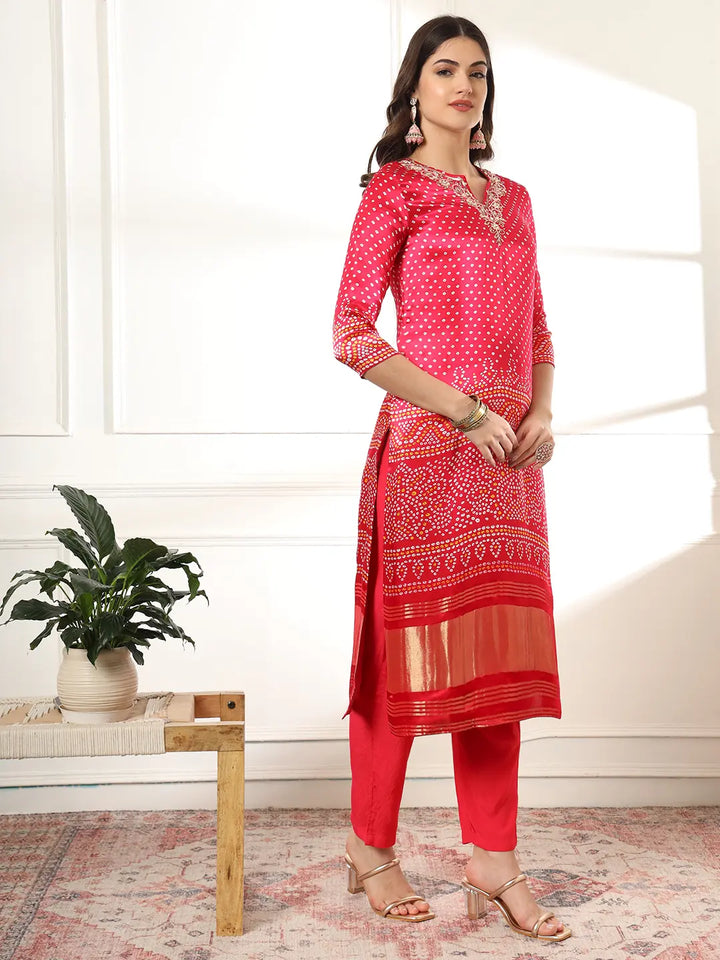 Hot Pink Silk Zari_Work Kurta Dupatta Pant Set