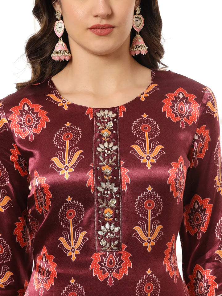 Burgundy Gajji Silk Kurta Dupatta Pant Set