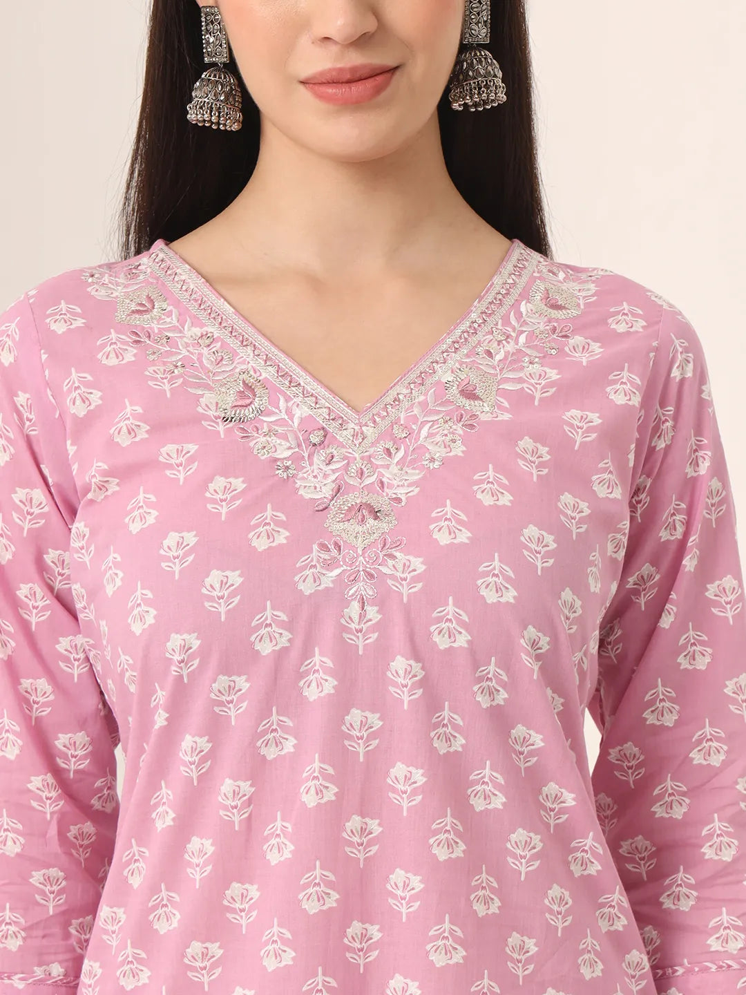 Pure Cotton Pink Kurta Dupatta Pant Set