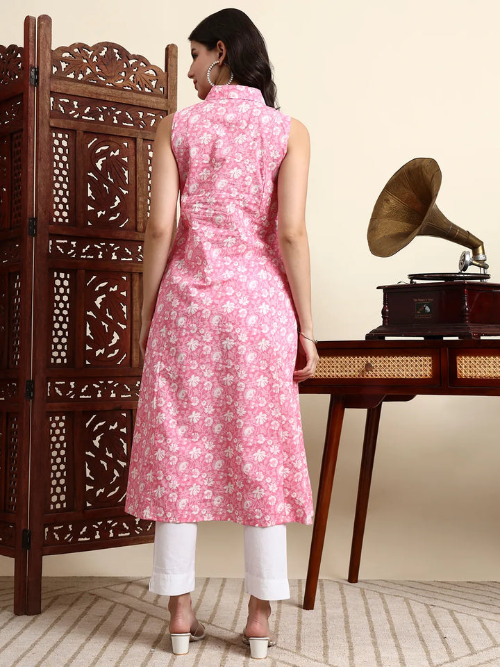Cotton Pink Sleeveless Kurta