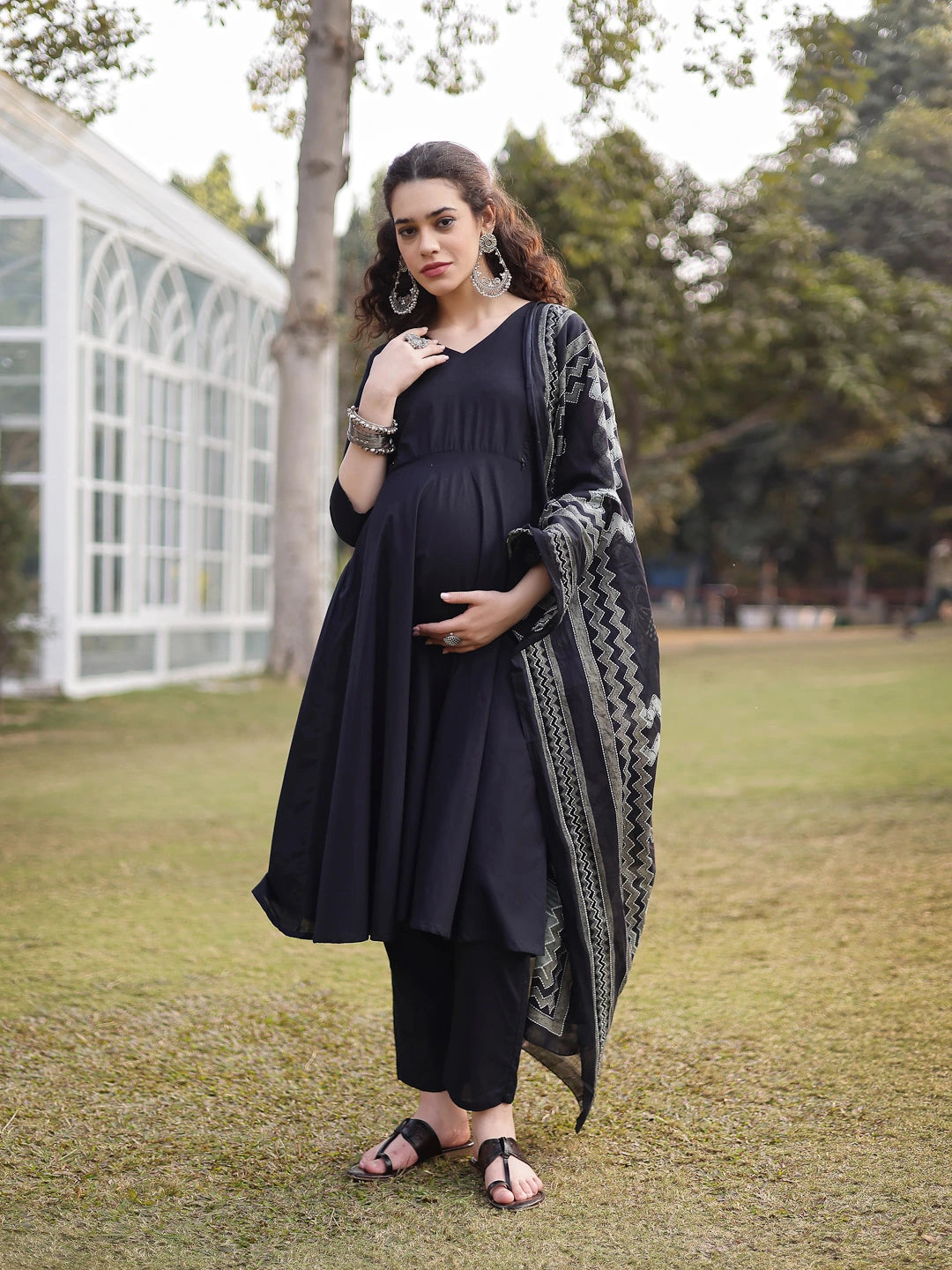 Cotton Black Materinty Kurta Set-Yufta Store-7387SKDBKM