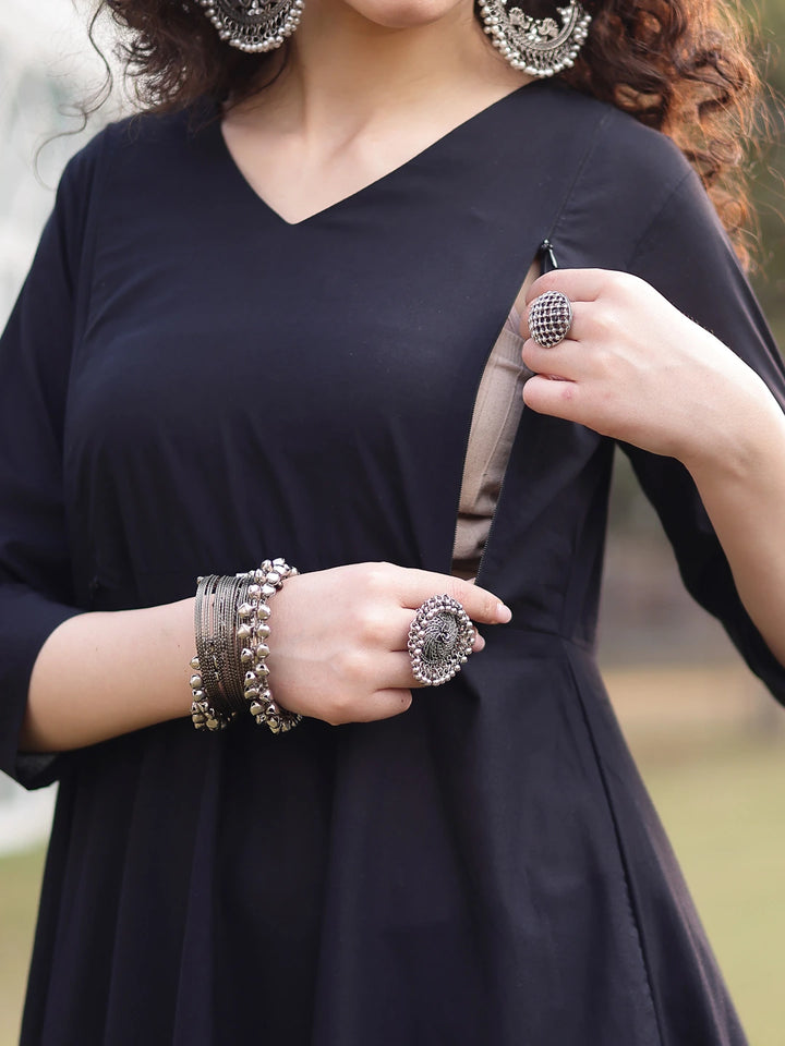 Cotton Black Materinty Kurta Set-Yufta Store-7387SKDBKM