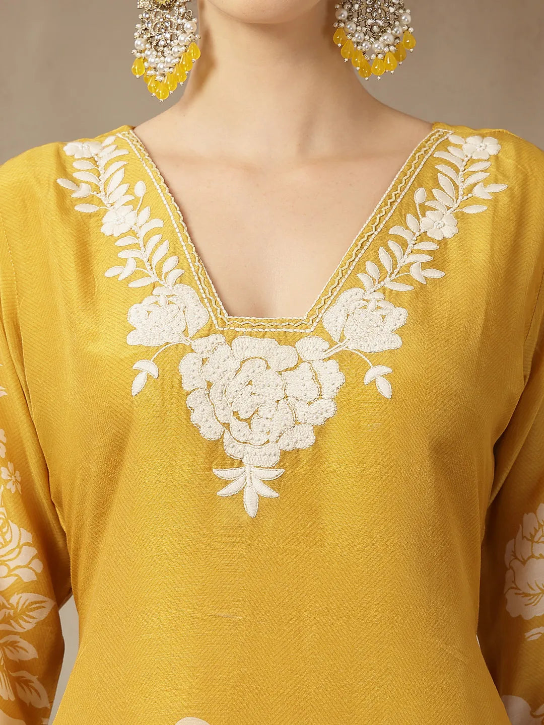 Mul Chanderi Yellow Kurta Dupatta Pant Set