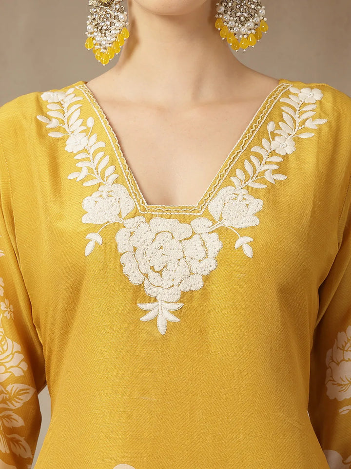 Mul Chanderi Yellow Kurta Dupatta Pant Set