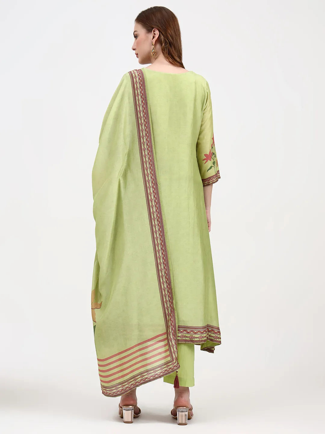 Mul Chanderi Green Kurta Dupatta Pant Set