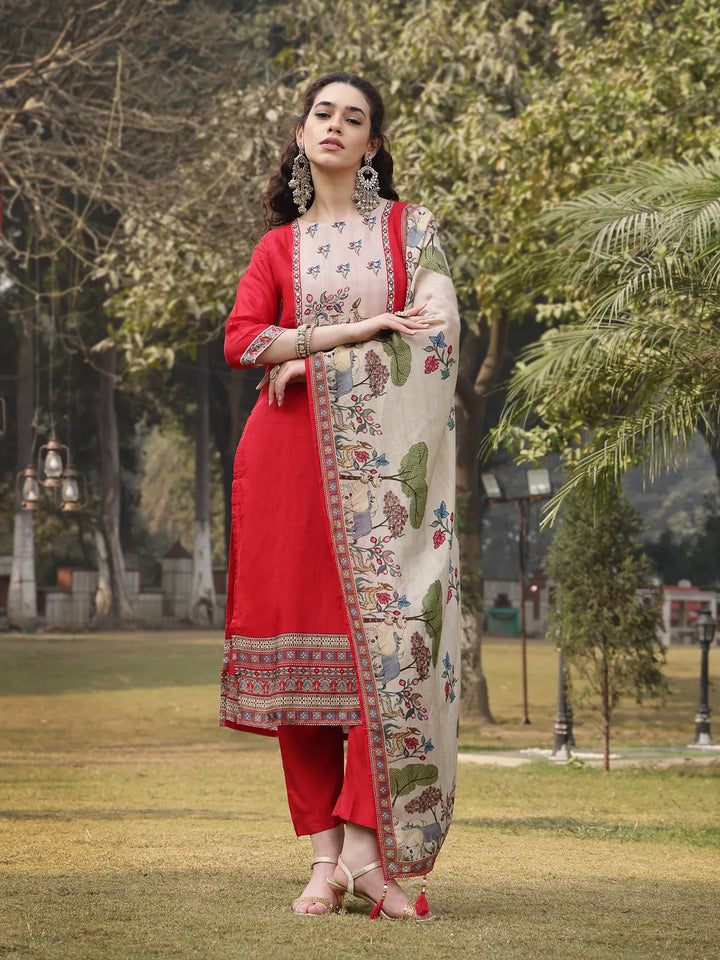 Pure Russian Silk Pink Kurta Dupatta Pant Set