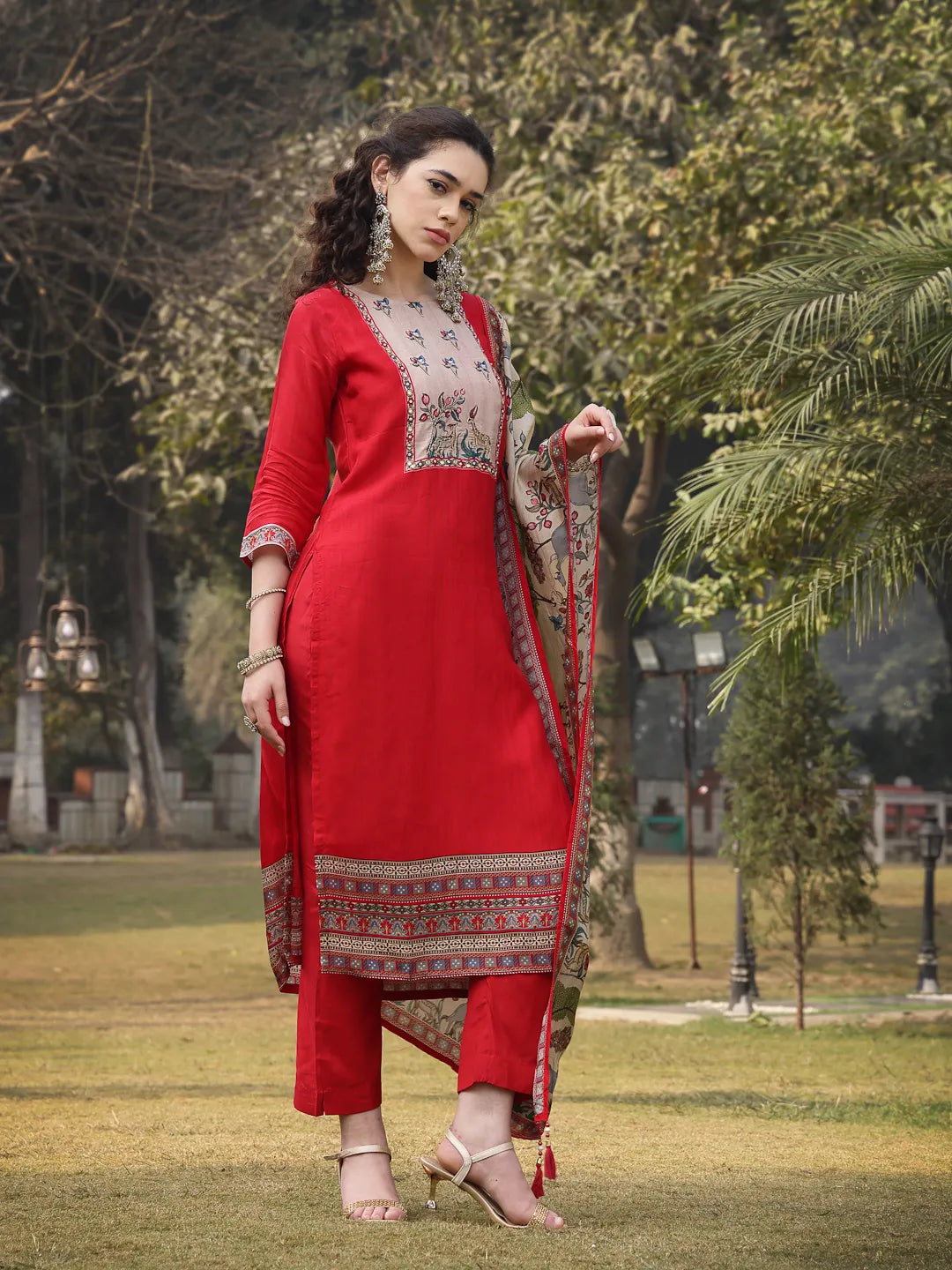 Pure Russian Silk Pink Kurta Dupatta Pant Set