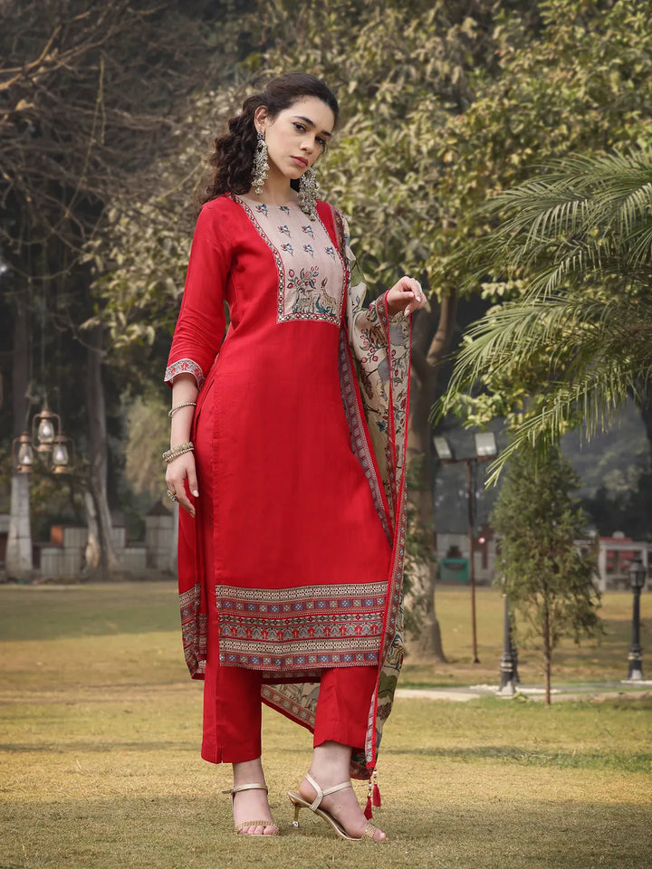 Pure Russian Silk Pink Kurta Dupatta Pant Set