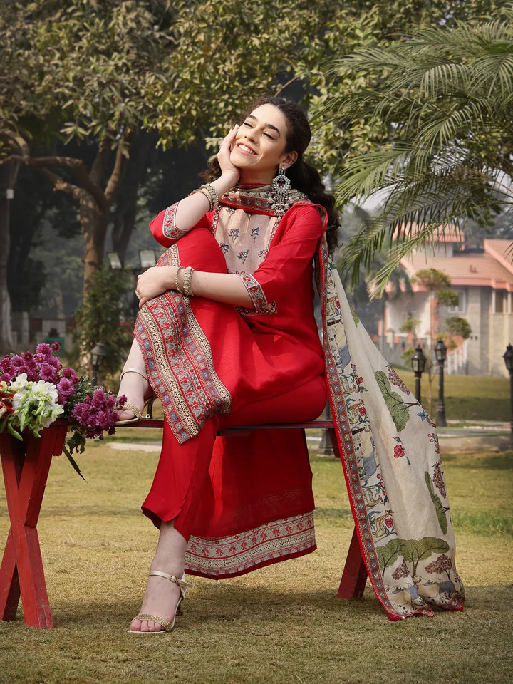 Pure Russian Silk Pink Kurta Dupatta Pant Set