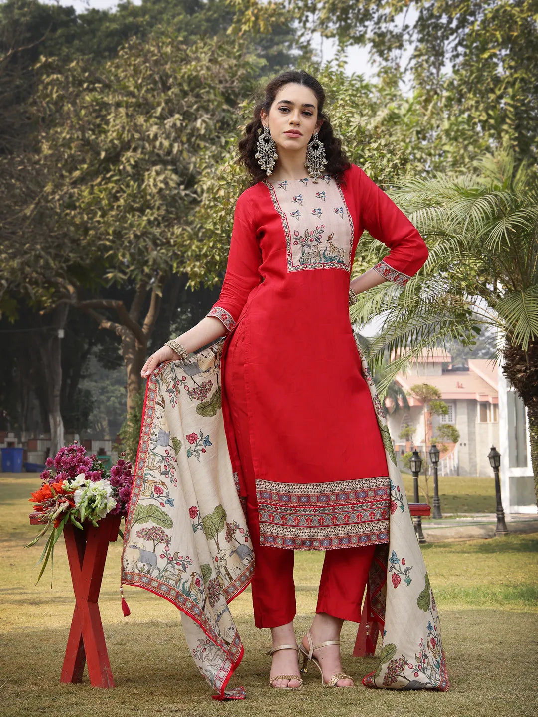 Pure Russian Silk Pink Kurta Dupatta Pant Set