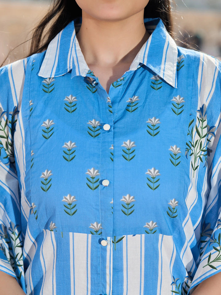 Blue Zig Zag Thigh Length Co-Ord Set