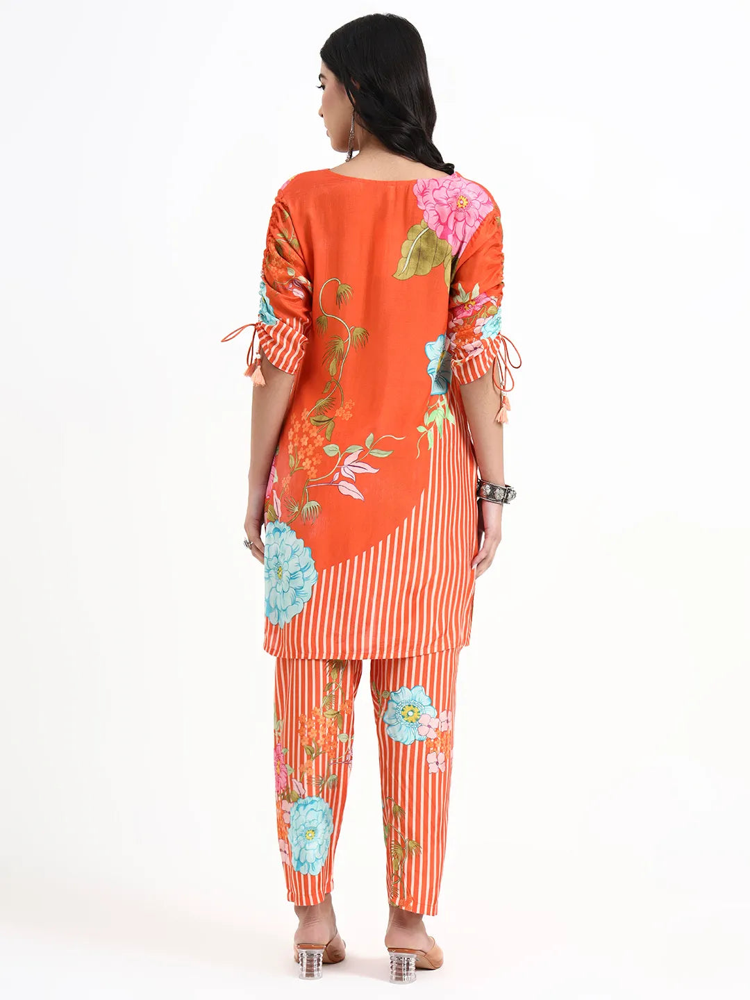 Orange Digtal Print A-Line Muslin Co-Ord Set