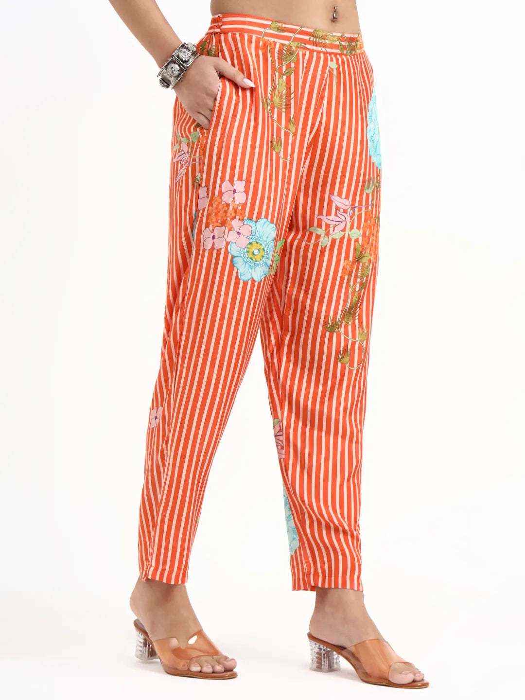 Orange Digtal Print A-Line Muslin Co-Ord Set
