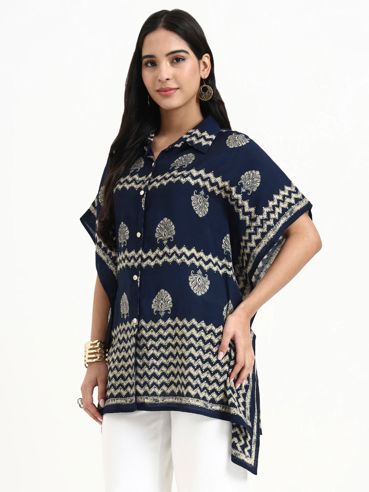 Navy Blue Cotton Kaftan Top