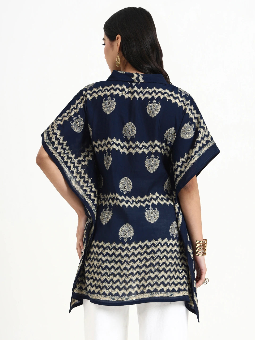 Navy Blue Cotton Kaftan Top