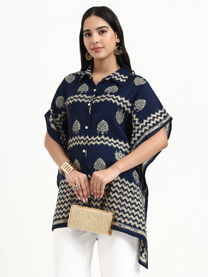 Navy Blue Cotton Kaftan Top