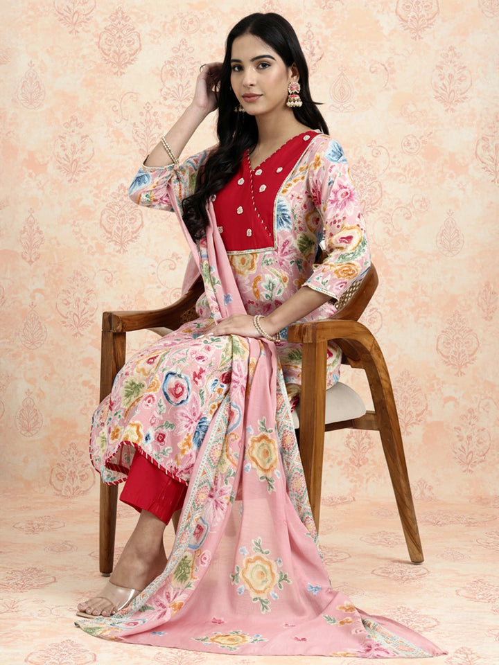 Pink Lensing A Line Latest Yoke Design Kurta Pant Dupatta Set