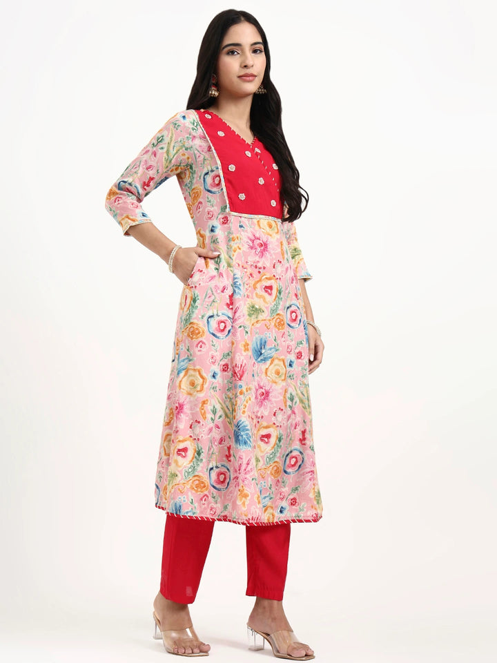 Pink Lensing A Line Latest Yoke Design Kurta Pant Dupatta Set