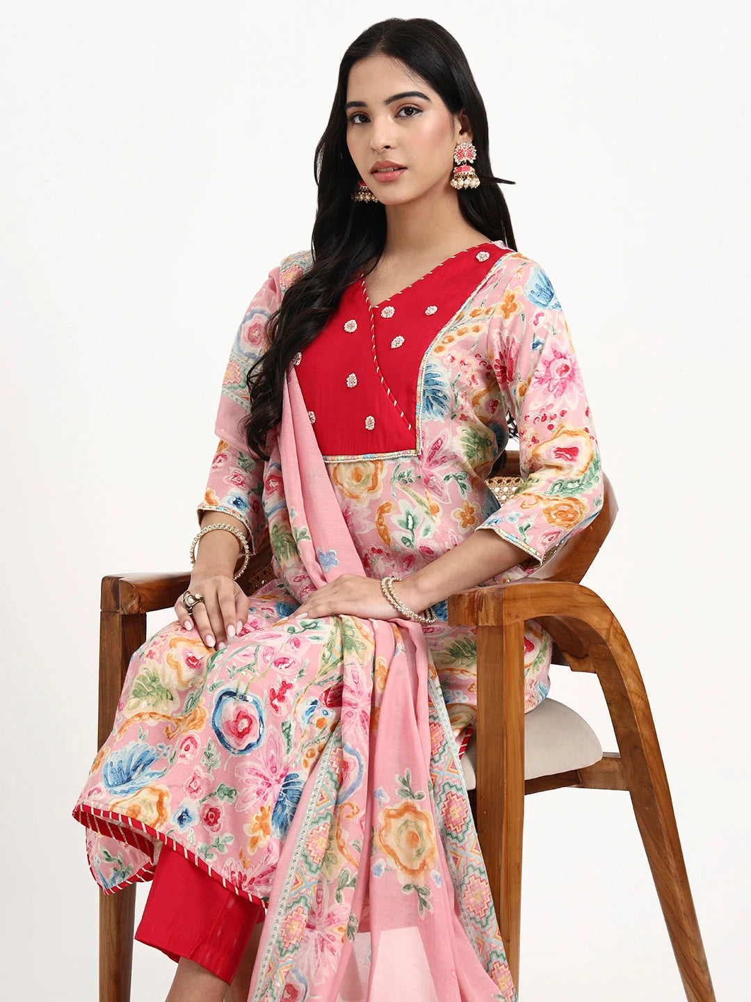 Pink Lensing A Line Latest Yoke Design Kurta Pant Dupatta Set