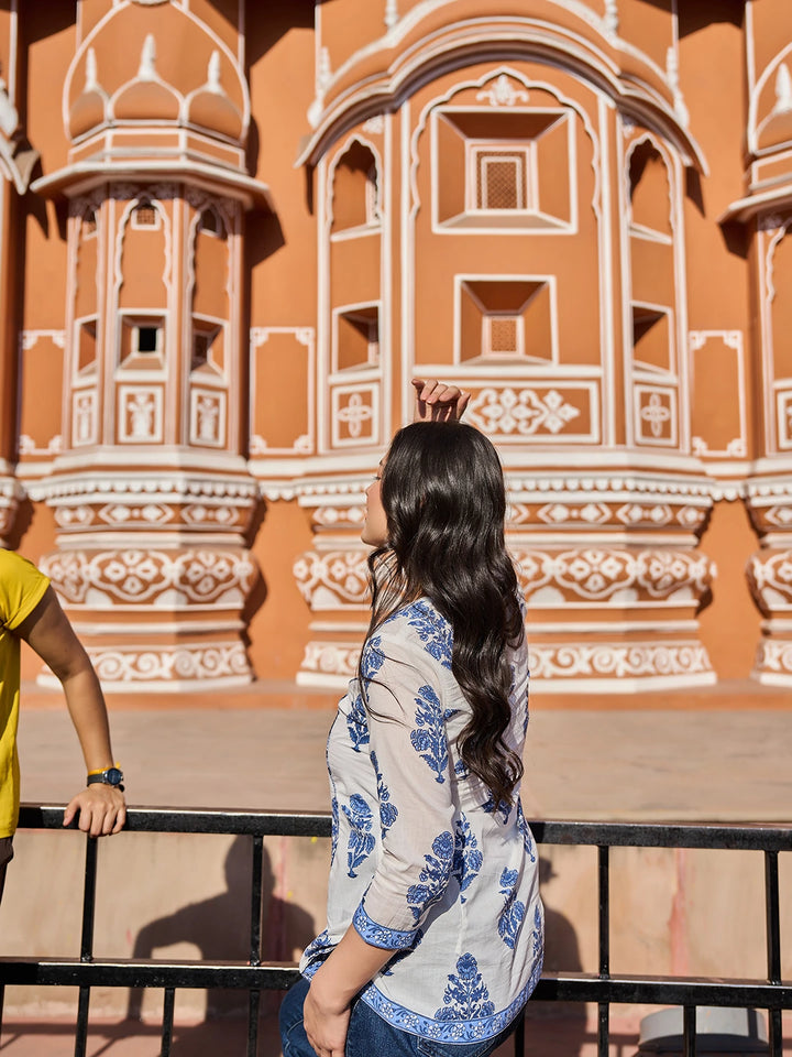 White Piping A-Line Design Peplum Top