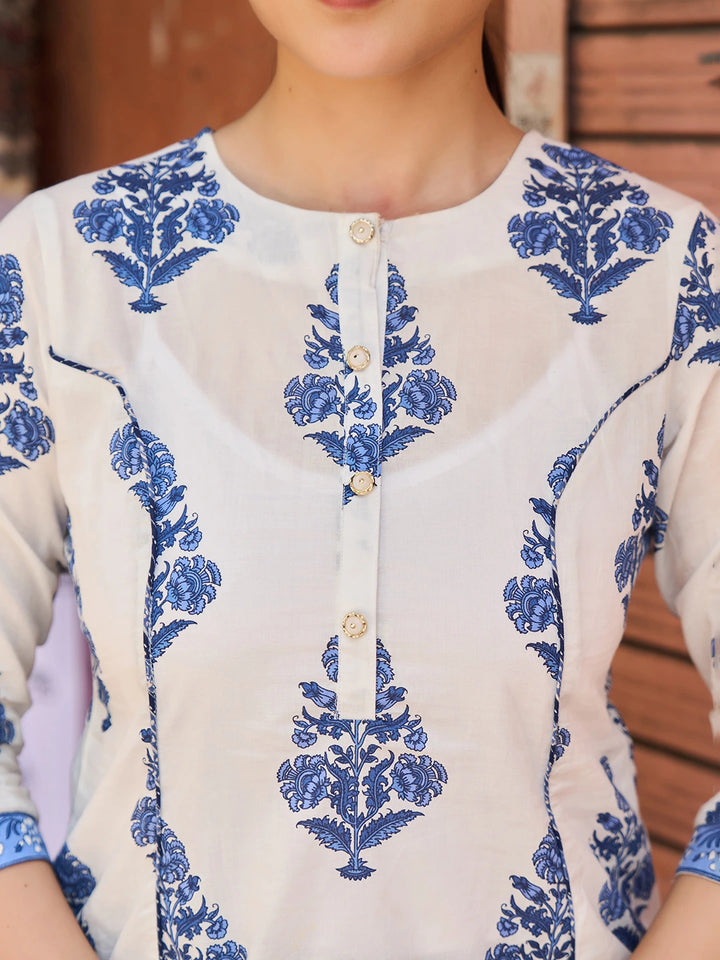 White Piping A-Line Design Peplum Top