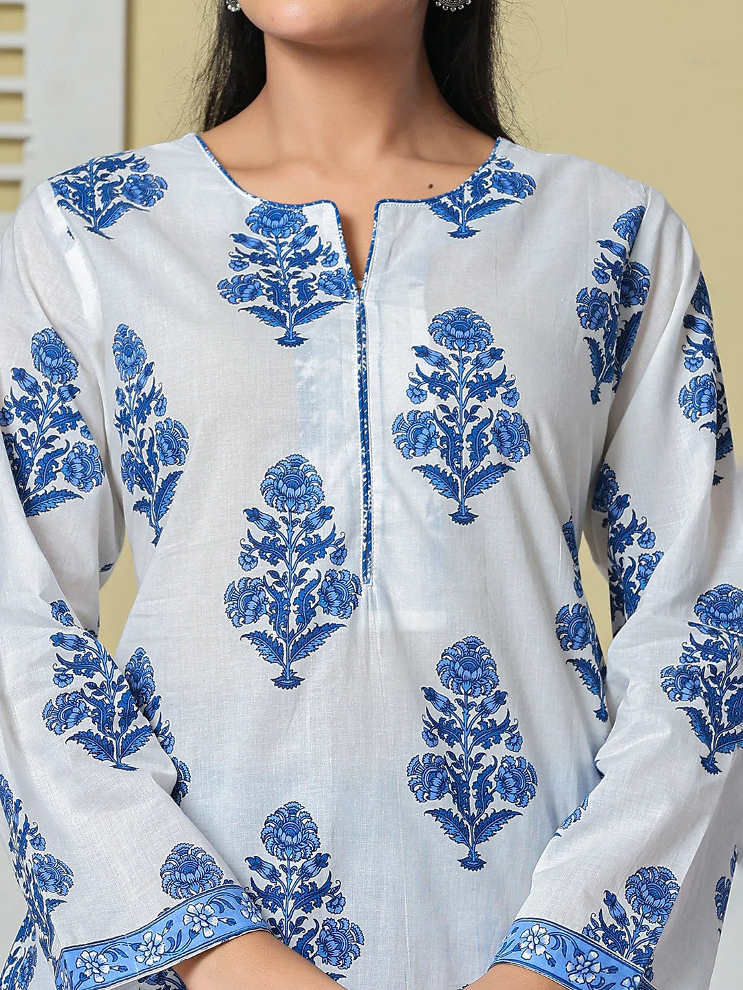 White Cotton Straight Short Kurta Farsi Salwar Set