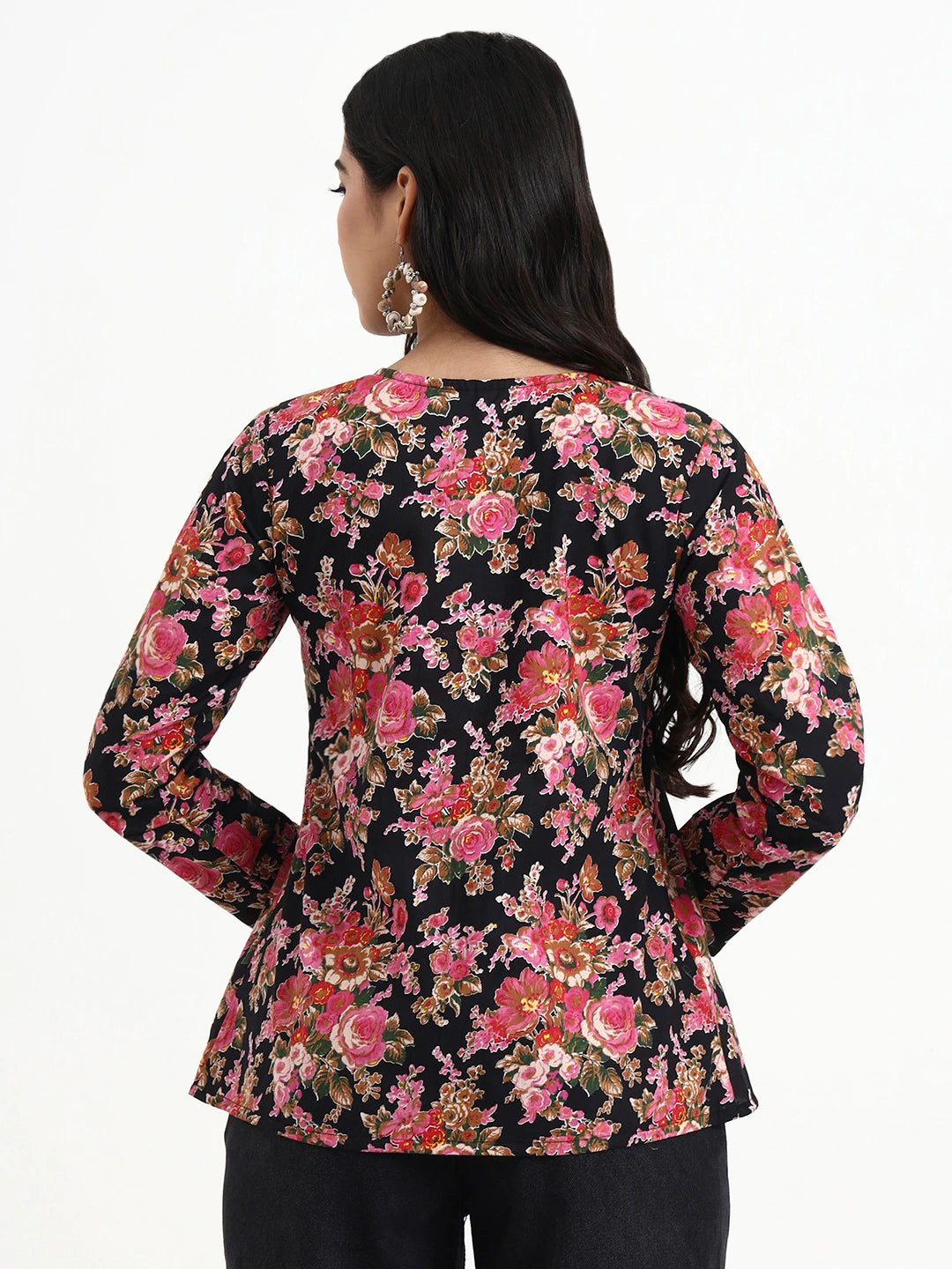 Black And Pink Cotton Flare Top
