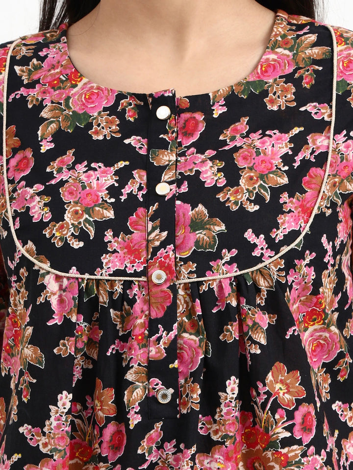 Black And Pink Cotton Flare Top