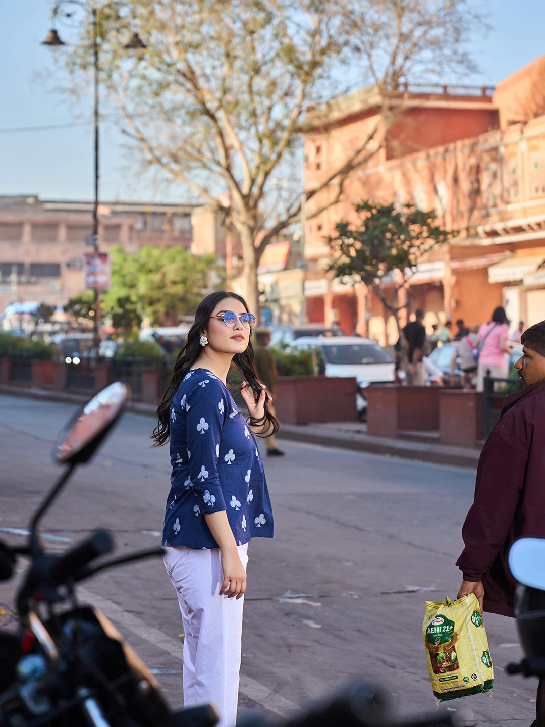 Navy Blue Gathered Or Pleated A-Line Regular Top