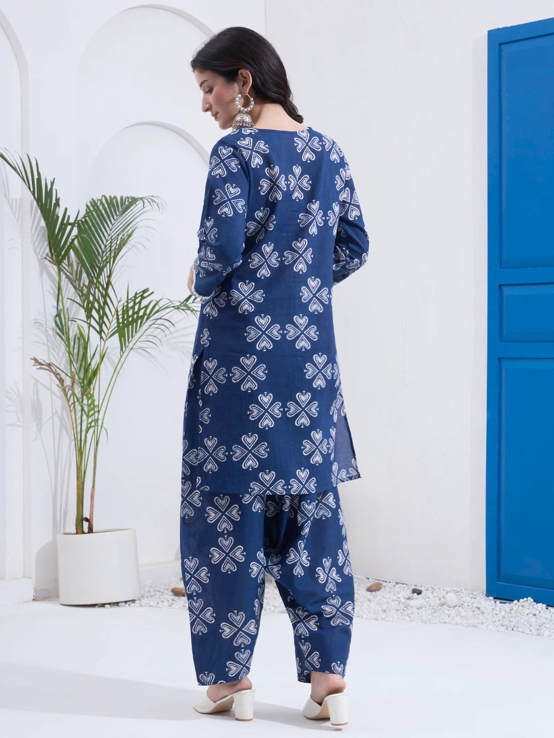Navy Blue Cotton Kurta Salwar Co-Ord Set