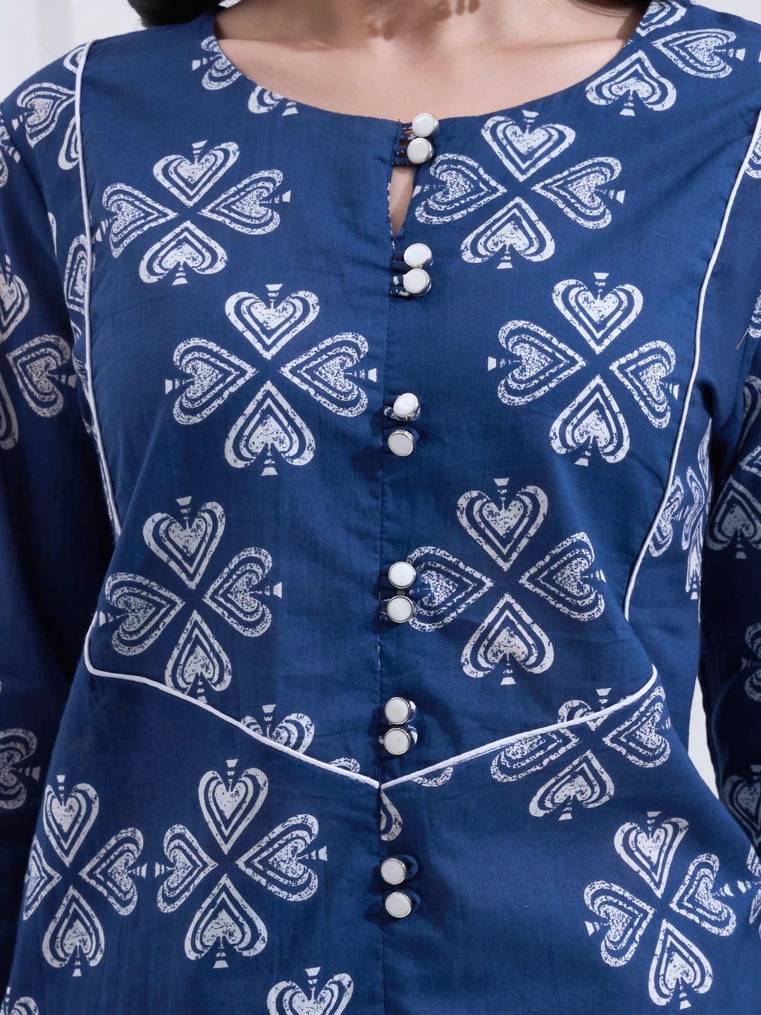 Navy Blue Cotton Kurta Salwar Co-Ord Set
