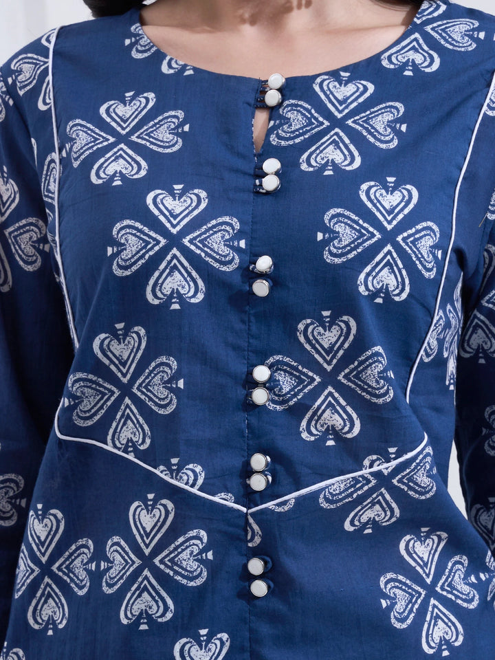 Navy Blue Cotton Kurta Salwar Co-Ord Set