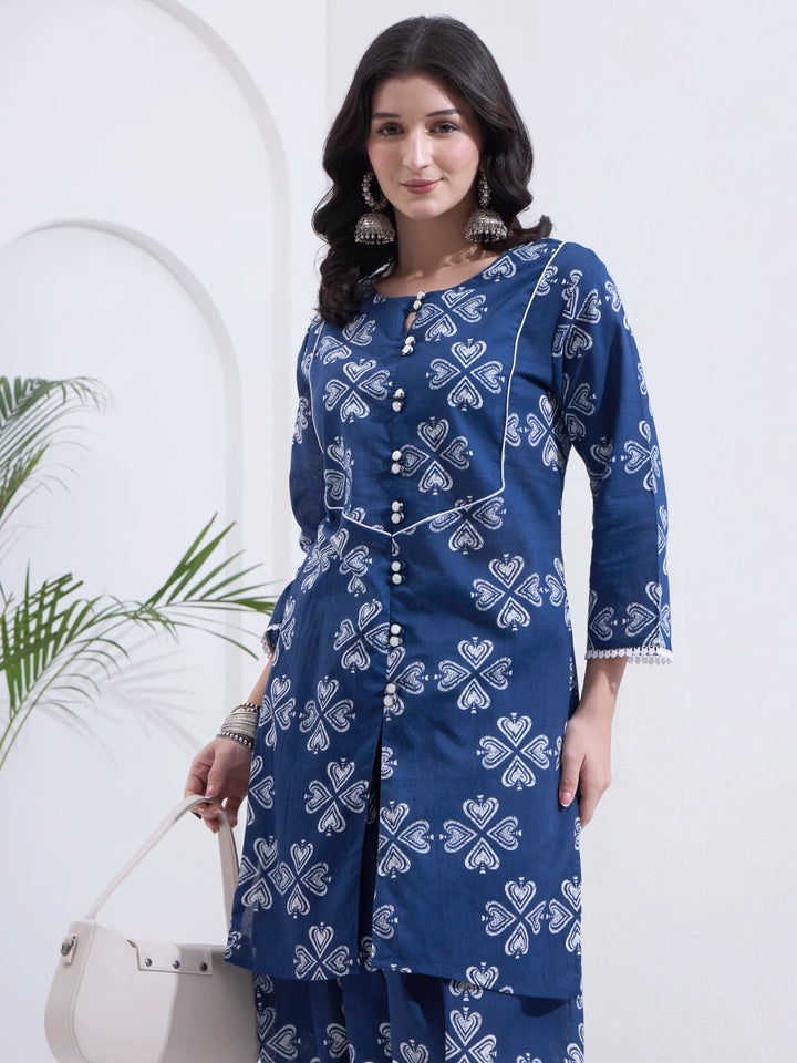 Navy Blue Cotton Kurta Salwar Co-Ord Set