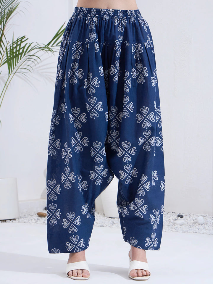 Navy Blue Cotton Kurta Salwar Co-Ord Set