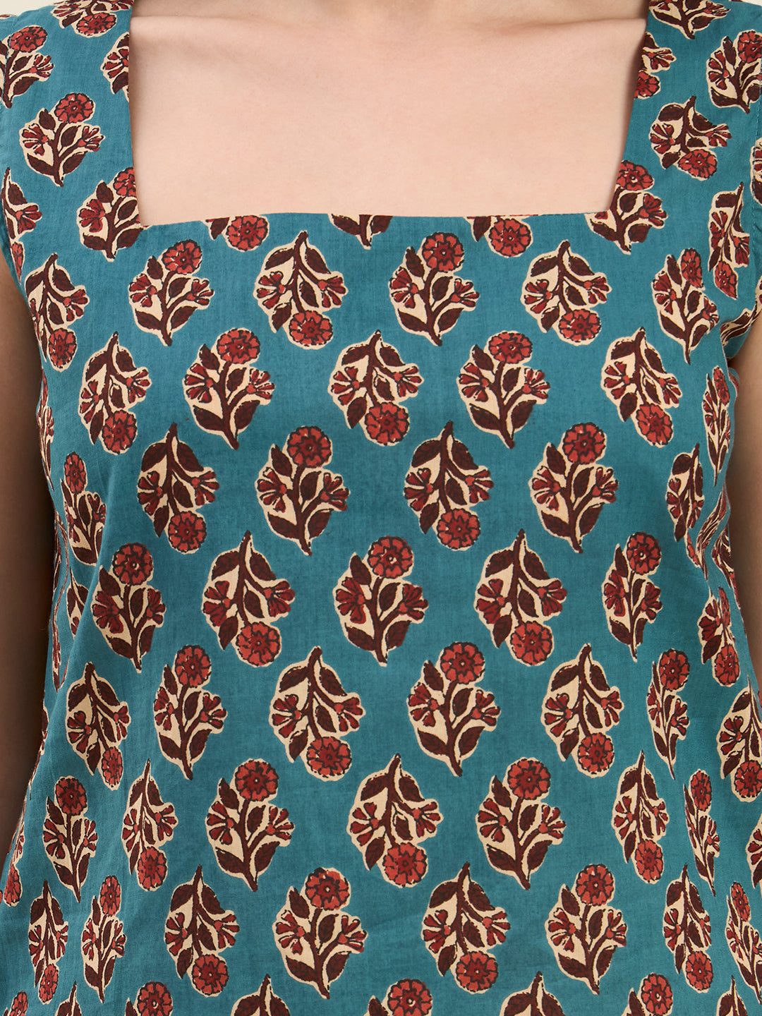 Teal Green Cotton Straight Kurti Style Top