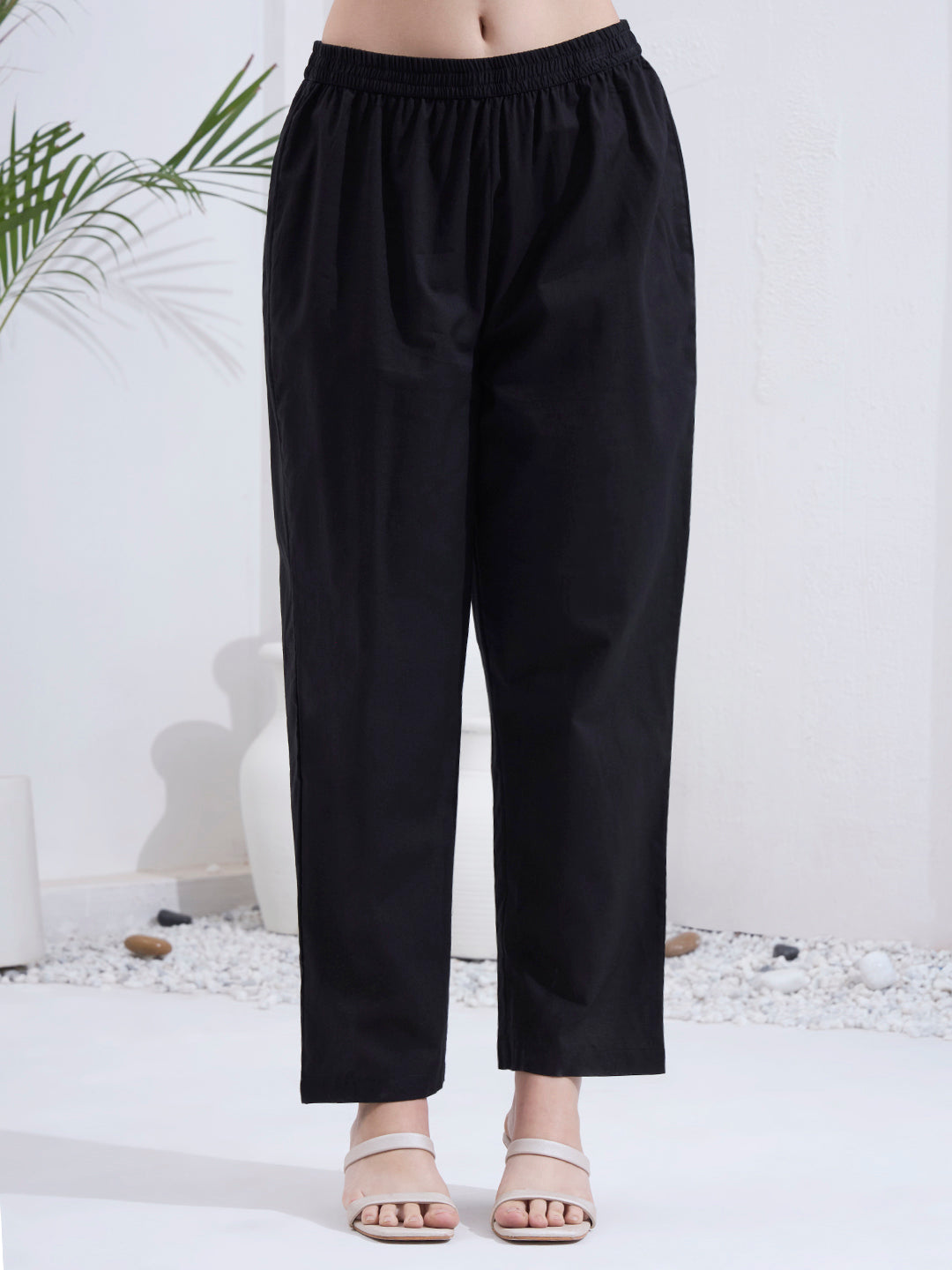 Black Cotton A Line Patch Work Kurta Pant Dupatta Set
