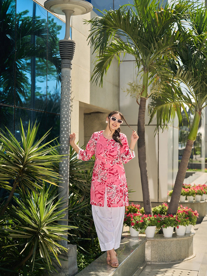 Pink Floral Print This Tunic Salwar Co-Ord Set