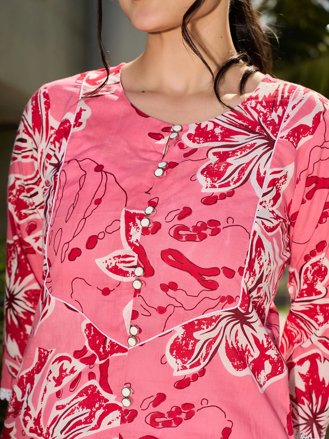 Pink Floral Print This Tunic Salwar Co-Ord Set