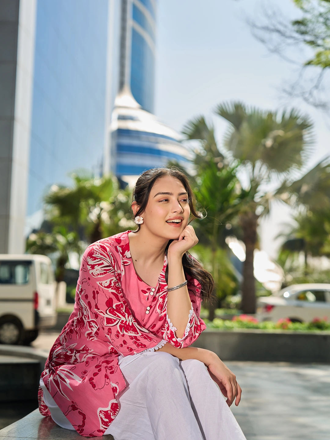 Pink Floral Print This Tunic Salwar Co-Ord Set