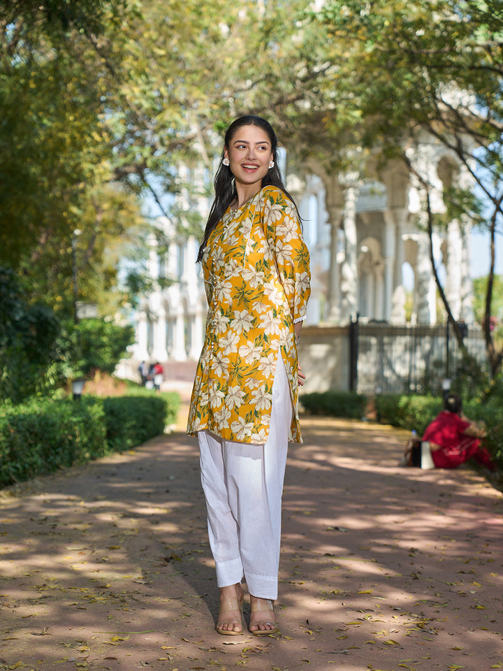 Yellow Floral Print This Tunic Salwar Co-Ord Set