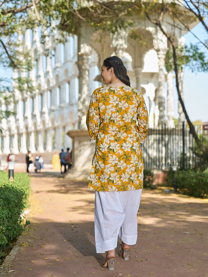 Yellow Floral Print This Tunic Salwar Co-Ord Set