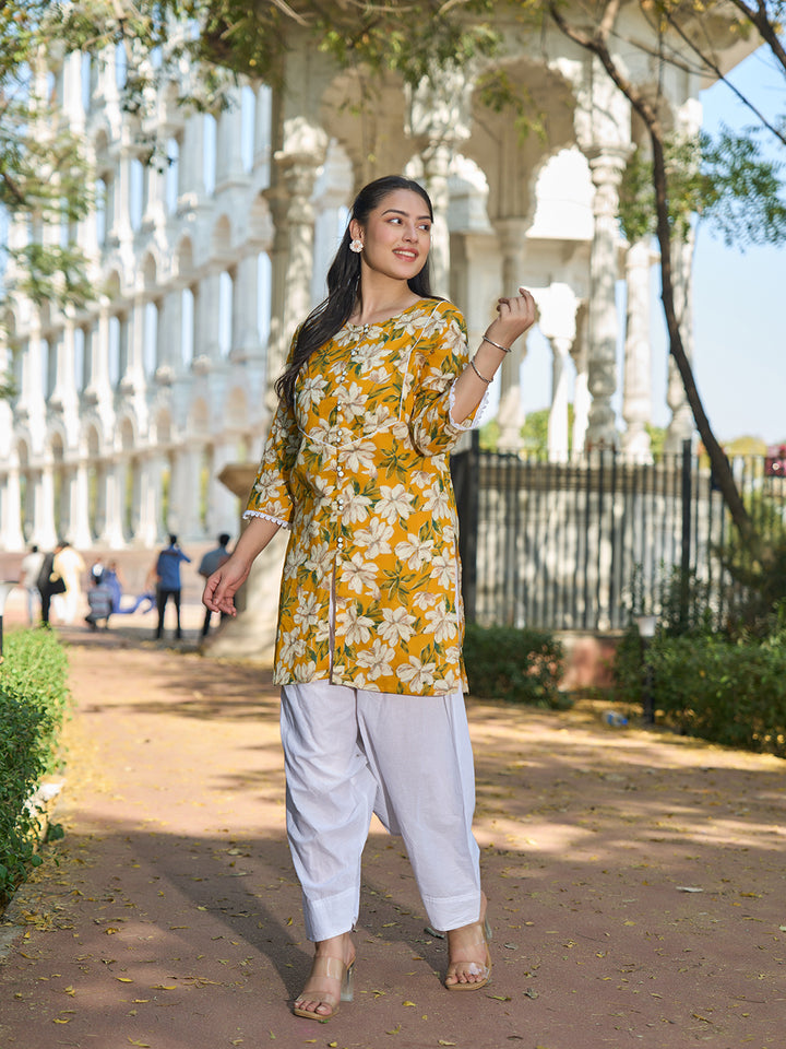 Yellow Floral Print This Tunic Salwar Co-Ord Set