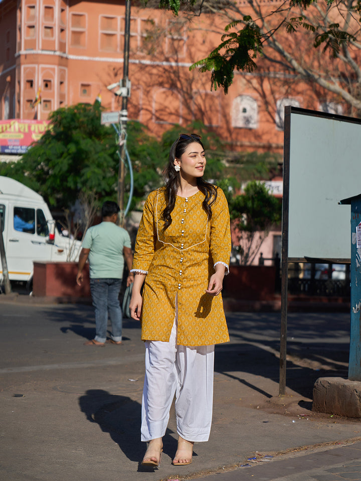 Mustard Ethnic Motifs Print This Tunic Salwar Co-Ord Set