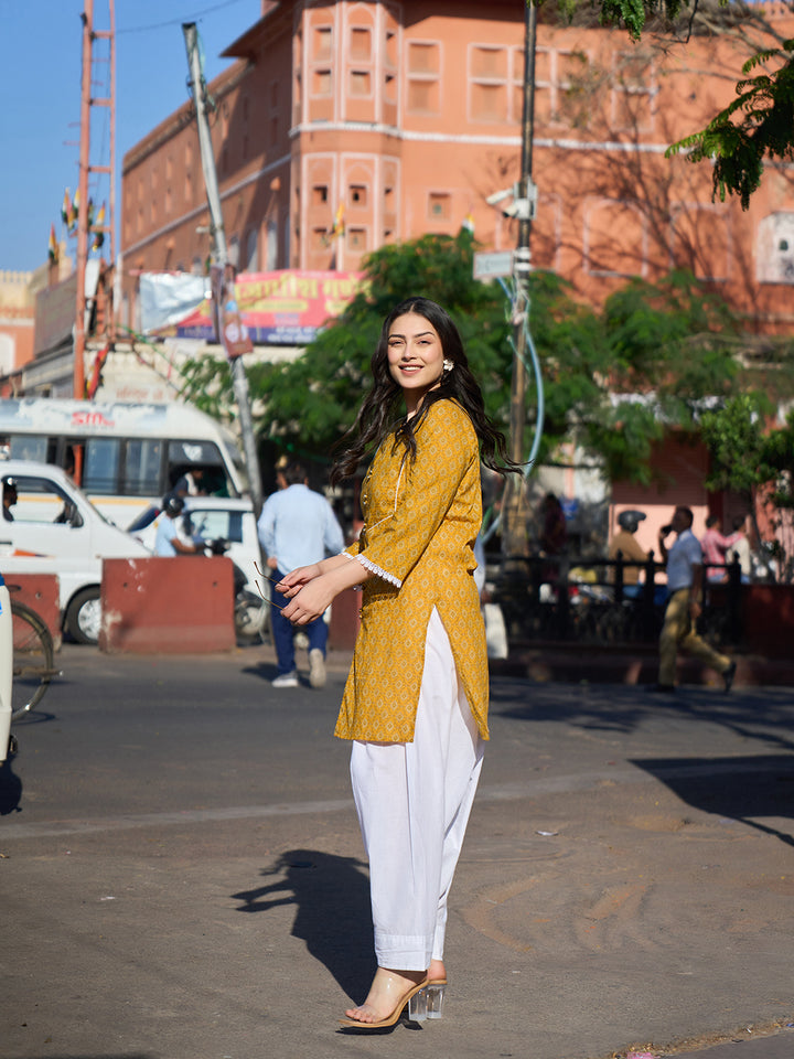 Mustard Ethnic Motifs Print This Tunic Salwar Co-Ord Set