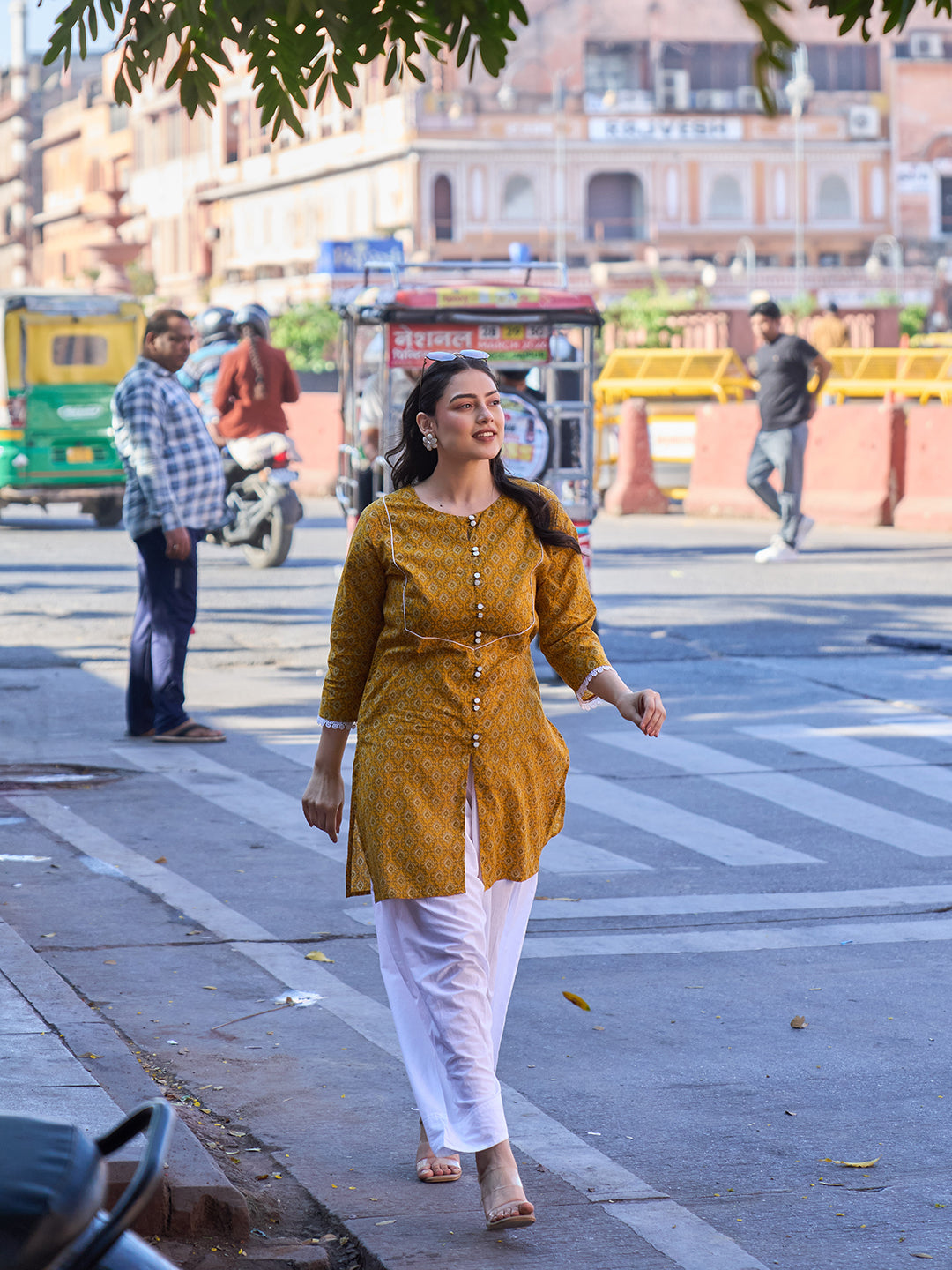 Mustard Ethnic Motifs Print This Tunic Salwar Co-Ord Set