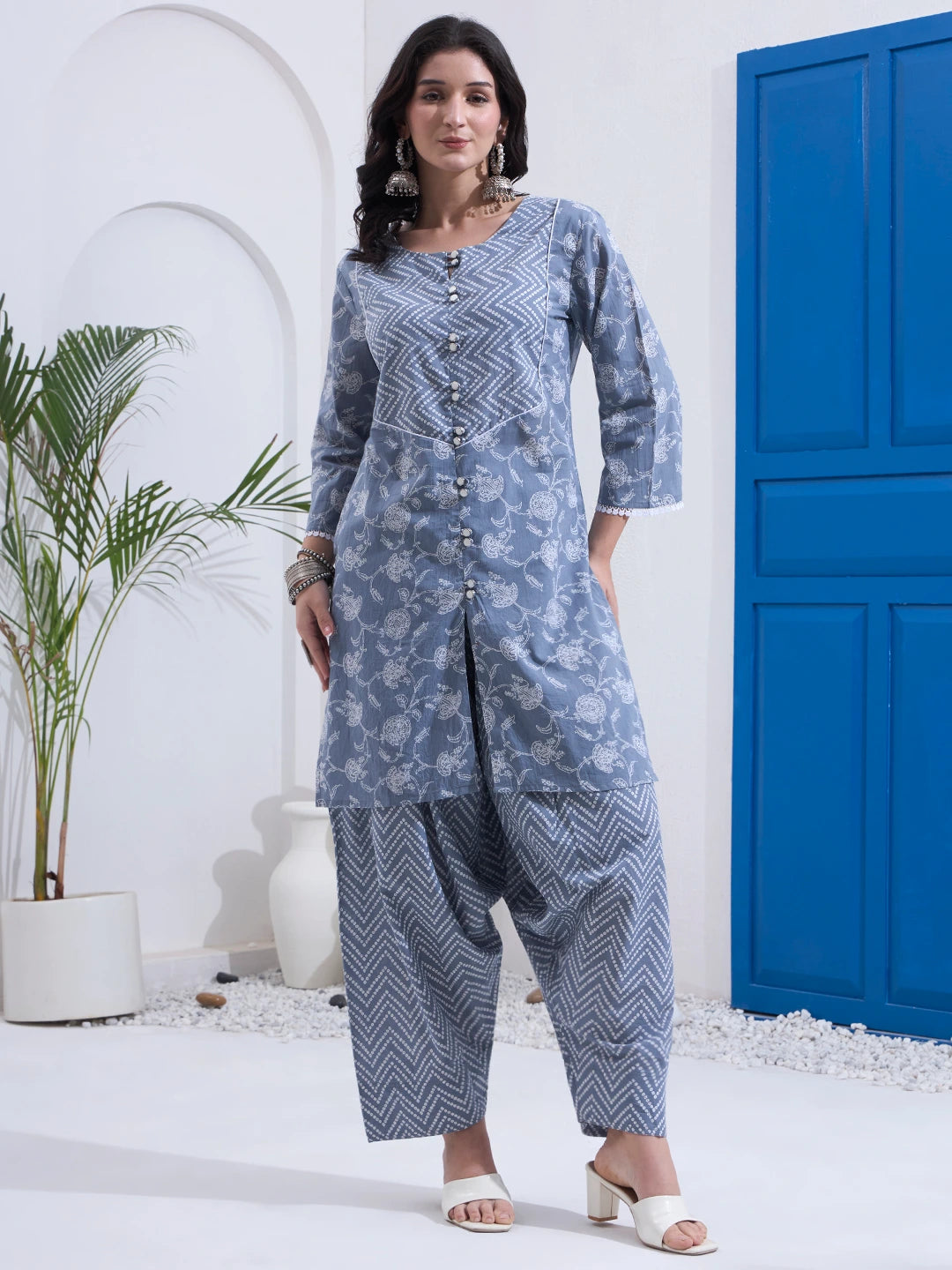 Grey Cotton Kurta Salwar Co-Ord Set