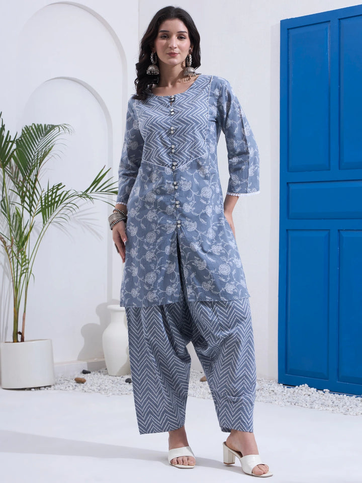 Grey Cotton Kurta Salwar Co-Ord Set