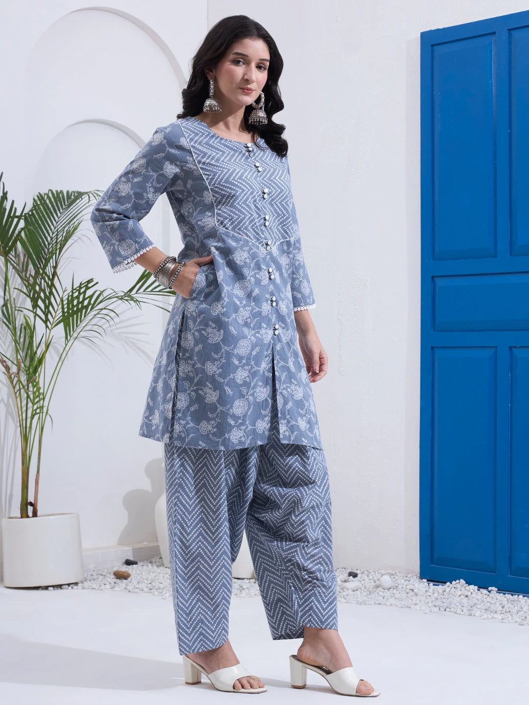 Grey Cotton Kurta Salwar Co-Ord Set