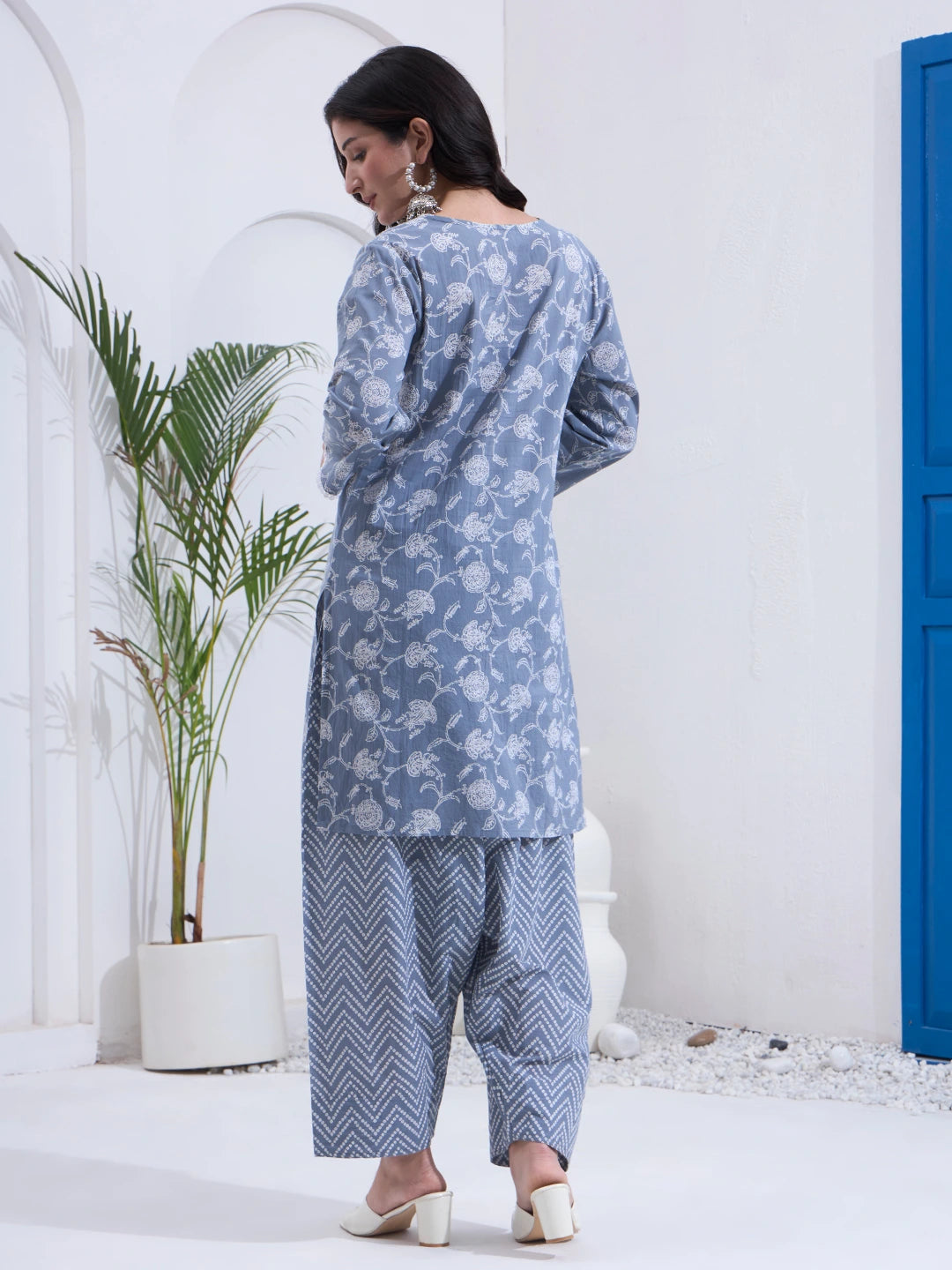 Grey Cotton Kurta Salwar Co-Ord Set